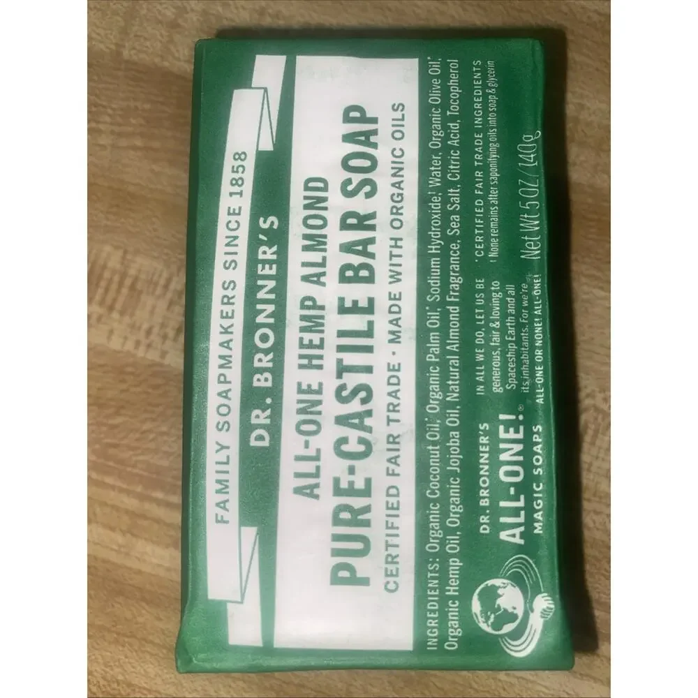 New Dr. Bronner's All-One HEMP ALMOND Pure Castile Bar Soap Organic Vegan 6 Pk